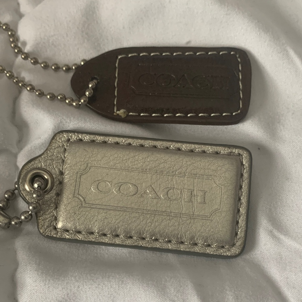 Coach Two-Tag Leather key bag charms in Brown and Silver